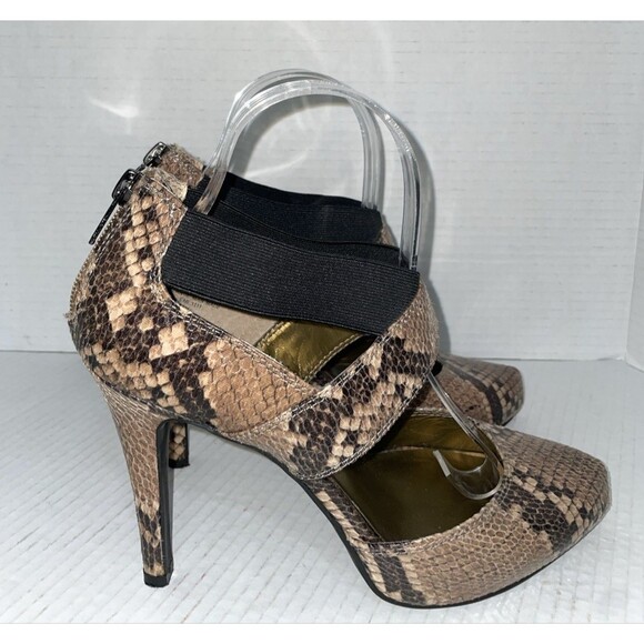 Nine West Heels Women’s Size 11 Faux Snakeskin Dress Pointed Toe Ankle Strap - Picture 1 of 12